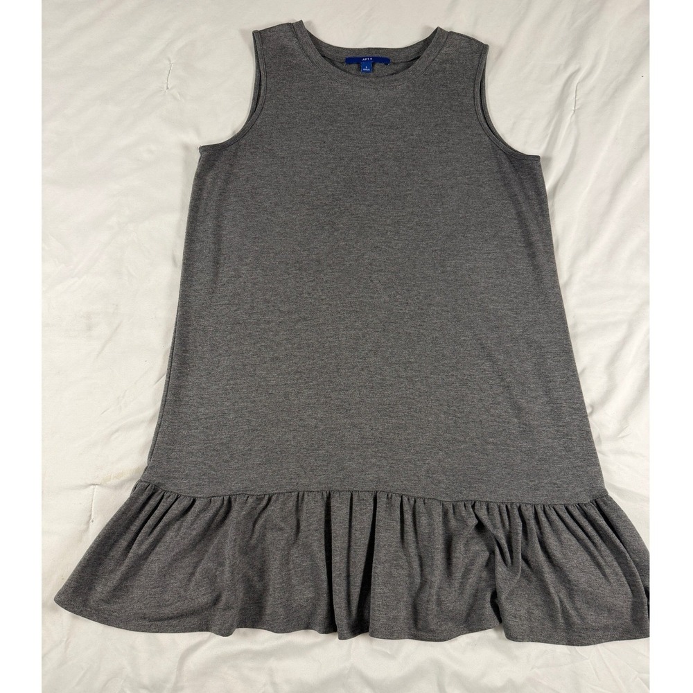 Apt. 9 Charcoal Gray Heather Sleeveless Drop Waist Ruffle Dress Large Lagenlook - Picture 1 of 8